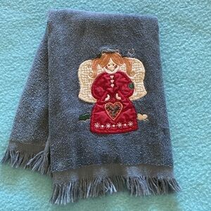 CHRISTMAS ANGEL metallic embroidered hand towel finger tip towel fringe edge